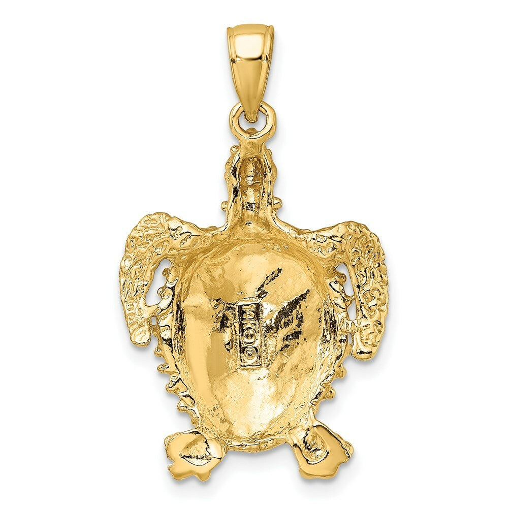 14K Yellow Gold 2-D SEA TURTLE With Spiny Shell Charm Pendant