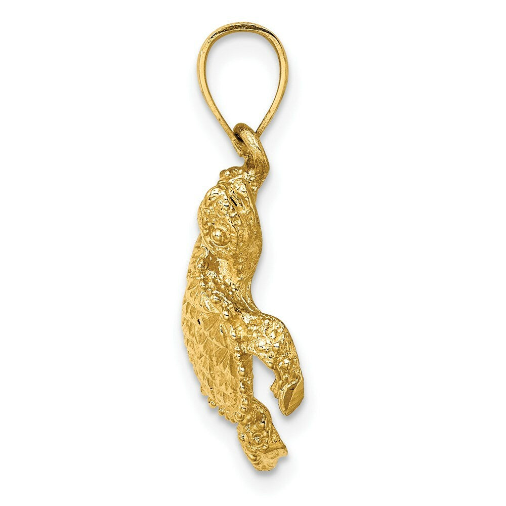 14K Yellow Gold 2-D SEA TURTLE With Tail Charm Pendant