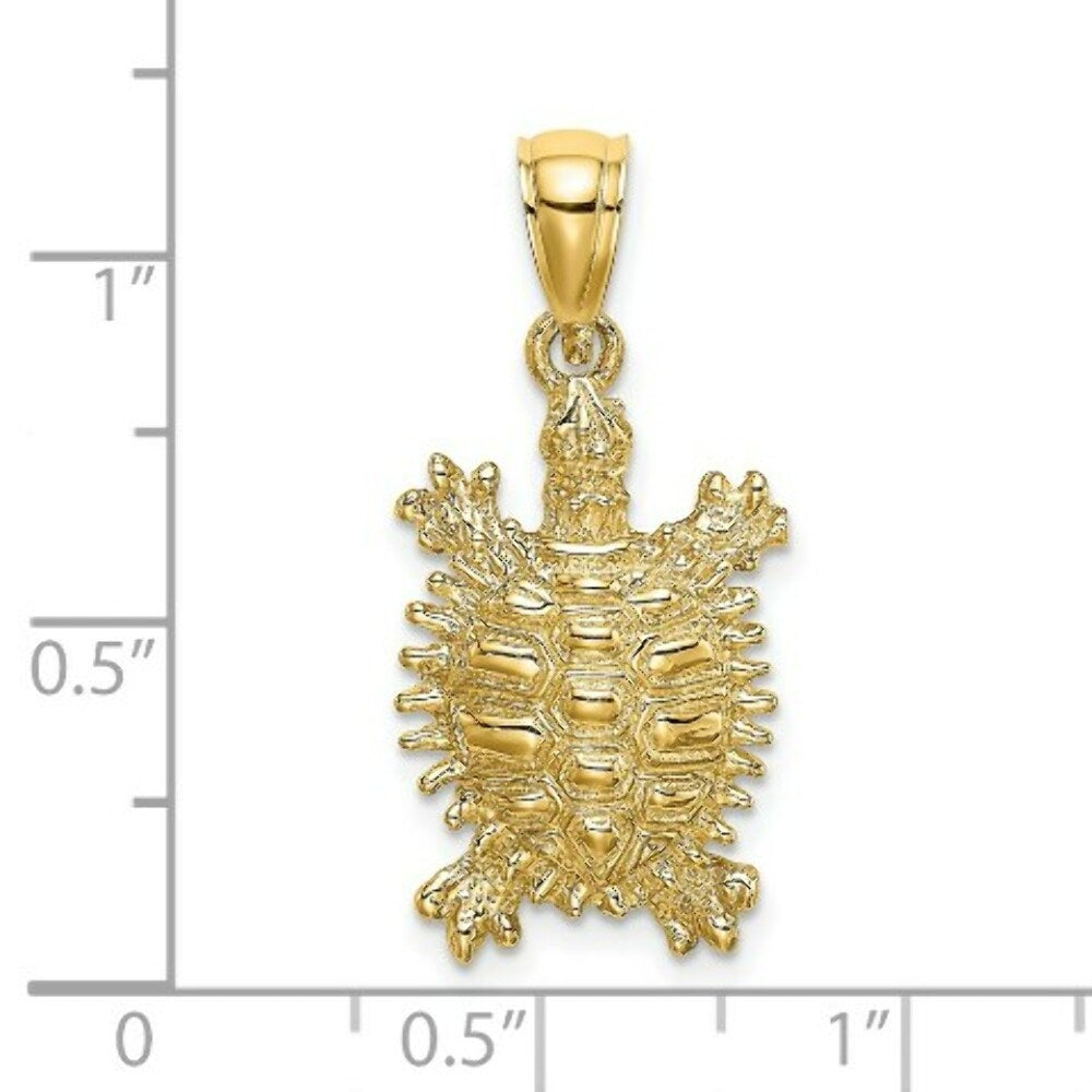 14K Yellow Gold 2-D LAND TURTLE Charm Pendant
