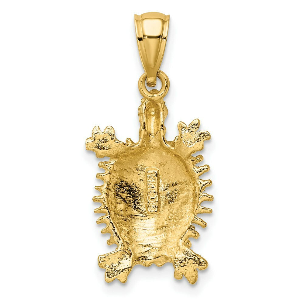 14K Yellow Gold 2-D LAND TURTLE Charm Pendant