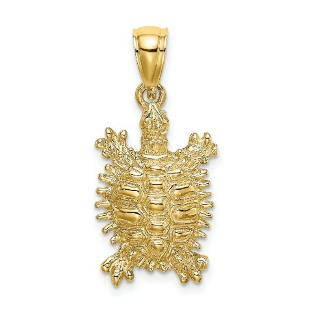 14K Yellow Gold 2-D LAND TURTLE Charm Pendant