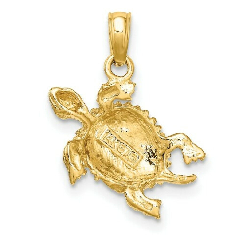 14K Yellow Gold 2-D SEA TURTLE With Tail Charm Pendant
