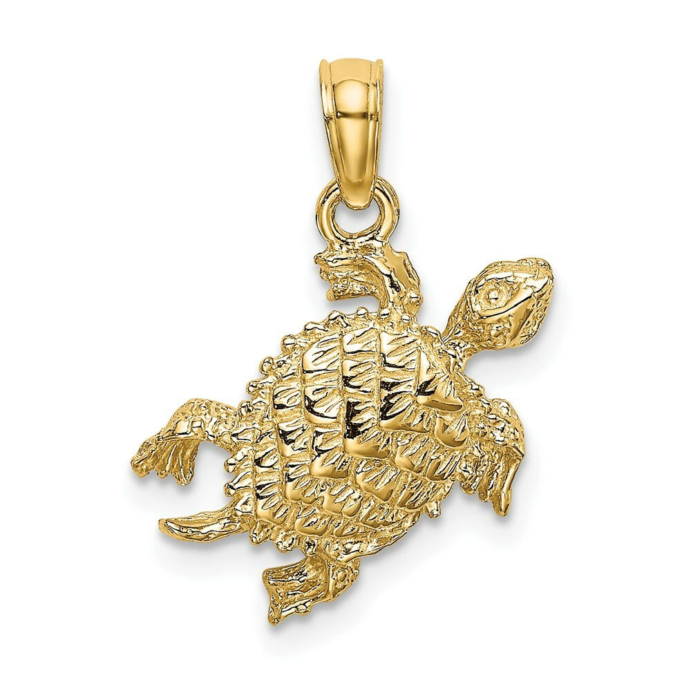 14K Yellow Gold 2-D SEA TURTLE With Tail Charm Pendant