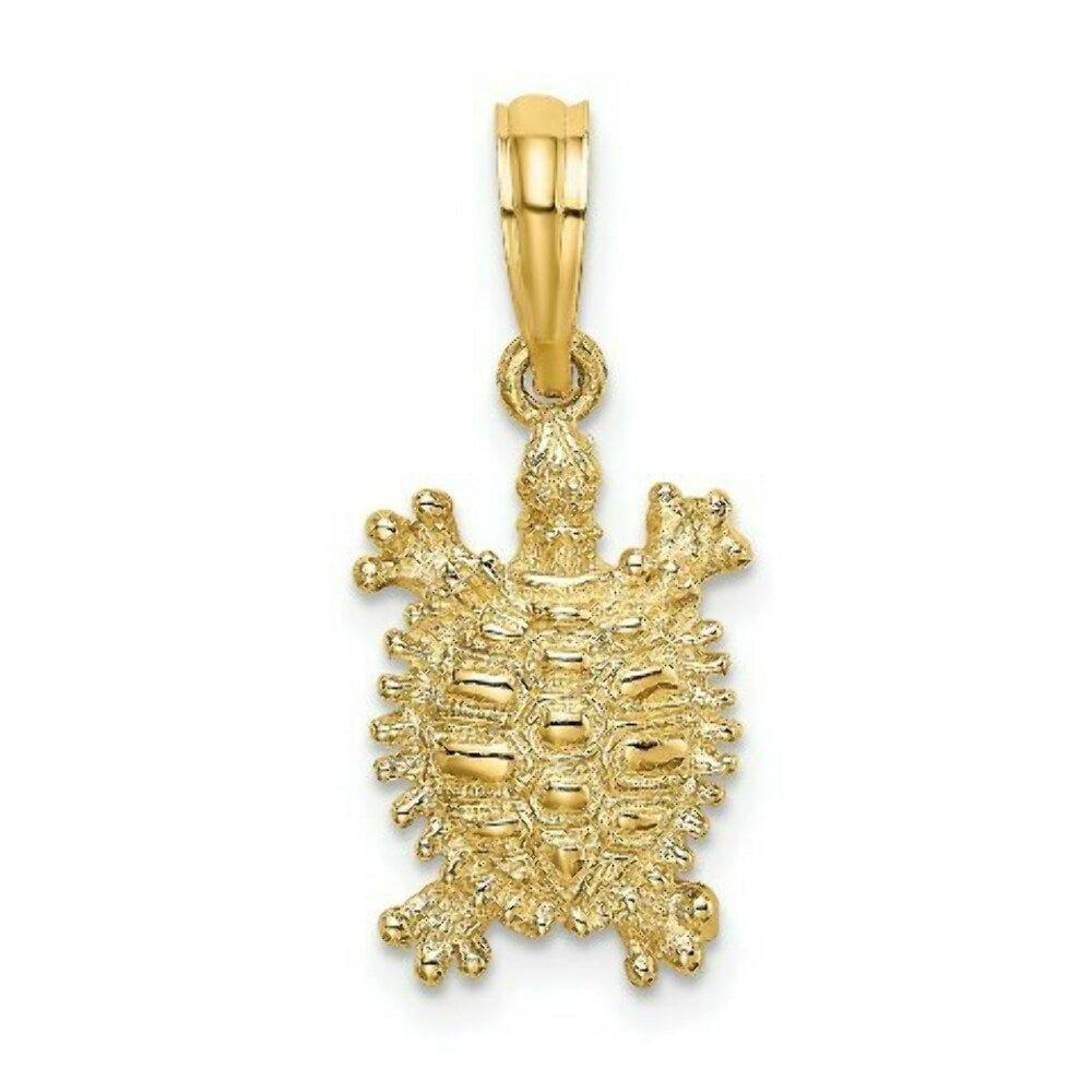 14K Yellow Gold 2-D LAND TURTLE Charm Pendant