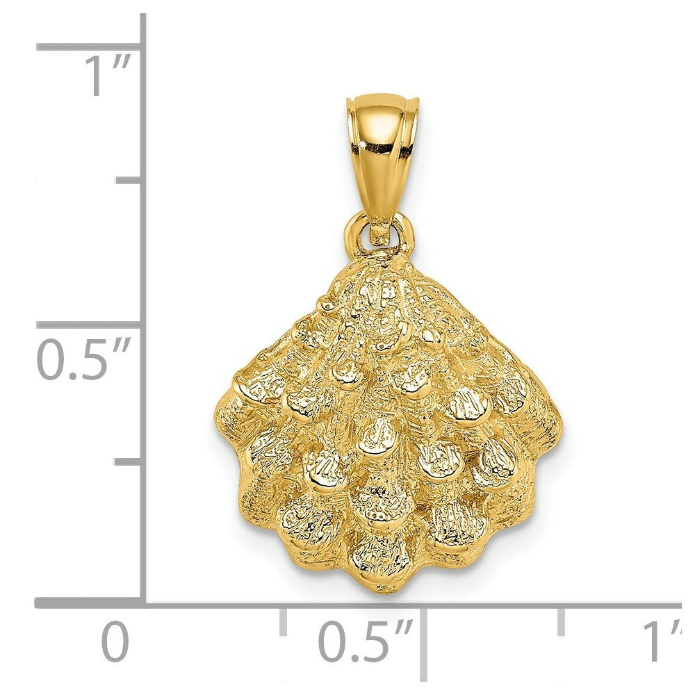 14K Yellow Gold 2-D TextureD OYSTER SHELL Charm Pendant