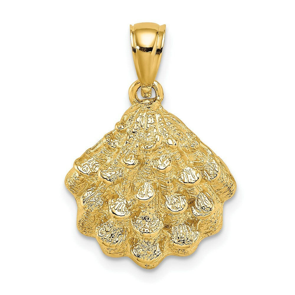 14K Yellow Gold 2-D TextureD OYSTER SHELL Charm Pendant