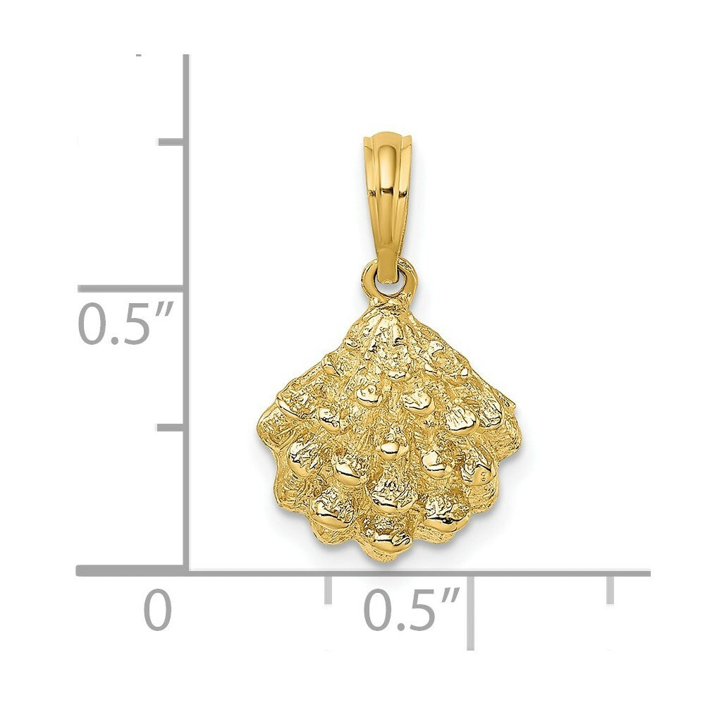 14K Yellow Gold 2-D Textured Oyster Shell Charm Pendant