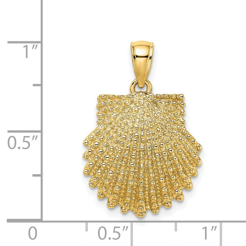 14K Yellow Gold 2-D Beaded SCALLOP SHELL Charm Pendant