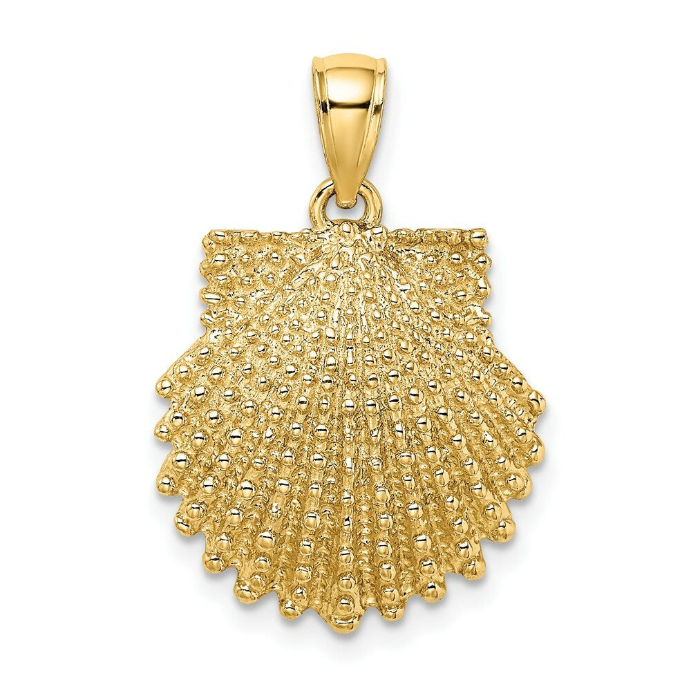 14K Yellow Gold 2-D Beaded SCALLOP SHELL Charm Pendant