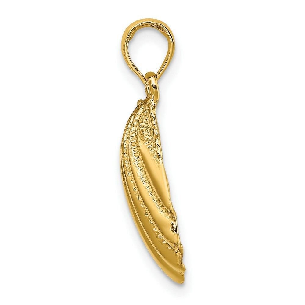 14K Yellow Gold Textured 2-D Scallop Shell Charm Pendant