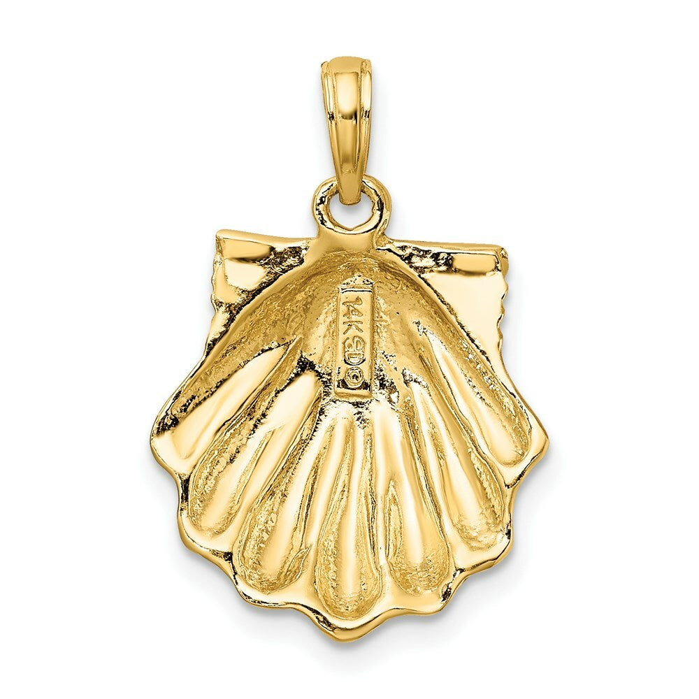 14K Yellow Gold Textured 2-D Scallop Shell Charm Pendant