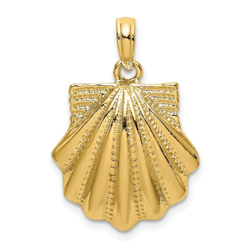 14K Yellow Gold Textured 2-D Scallop Shell Charm Pendant
