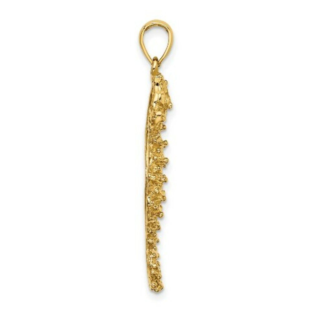 14K Yellow Gold 2-D Textured SeaHorse Charm Pendant