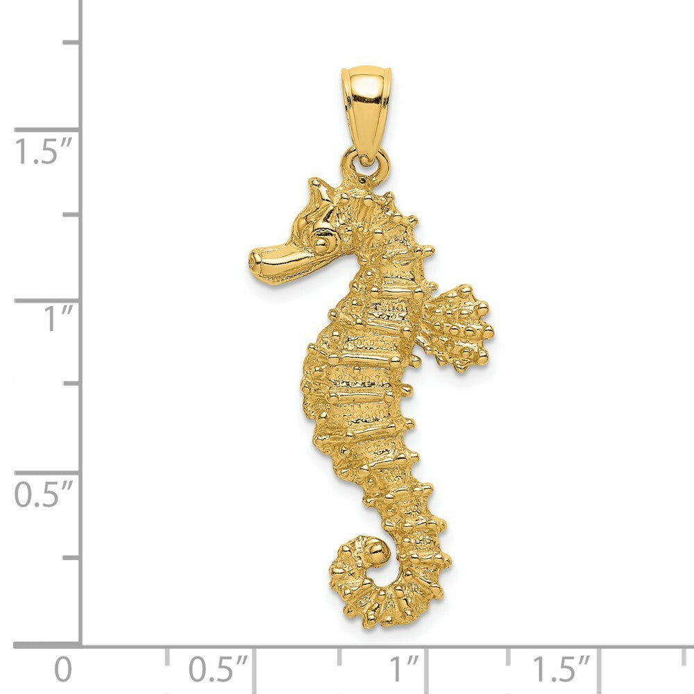 14K Yellow Gold 2-D Textured SeaHorse Charm Pendant