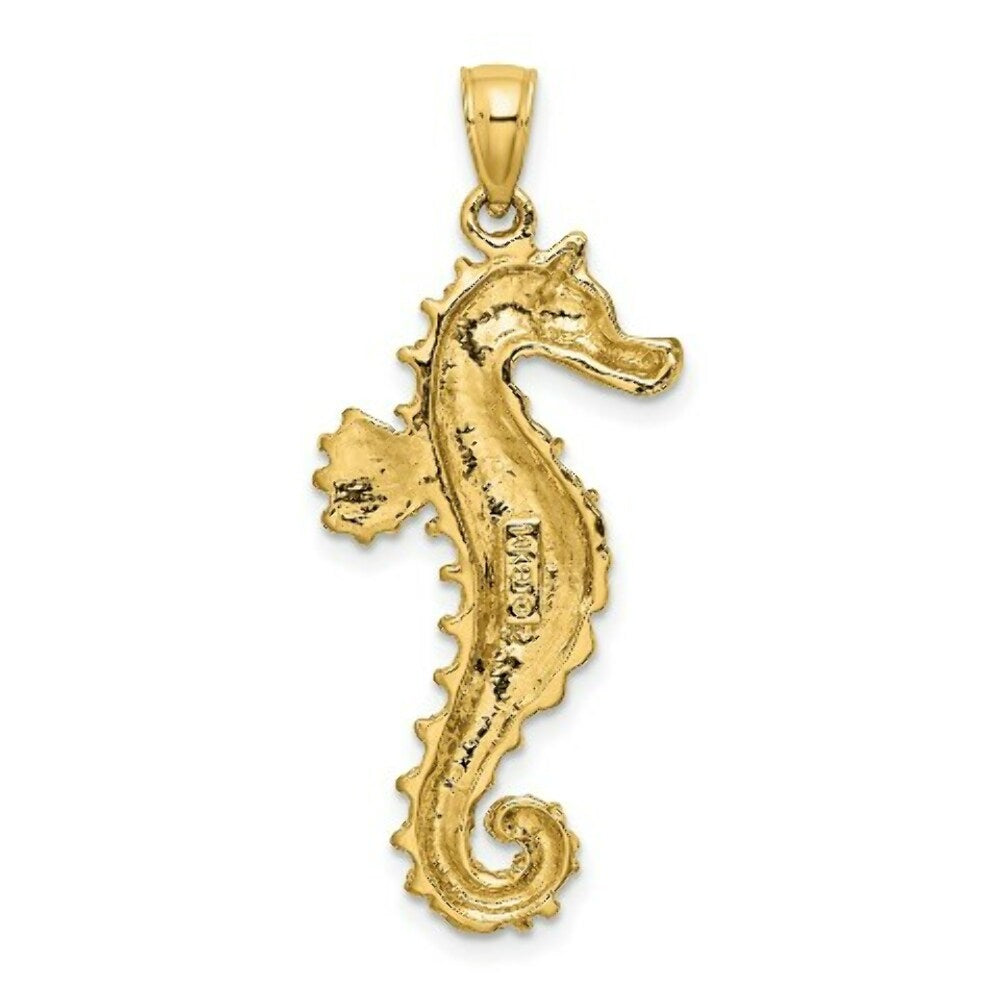 14K Yellow Gold 2-D Textured SeaHorse Charm Pendant