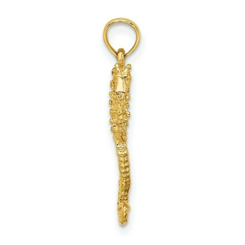 14K Yellow Gold 3-D Textured With Thin Tail Charm Pendant
