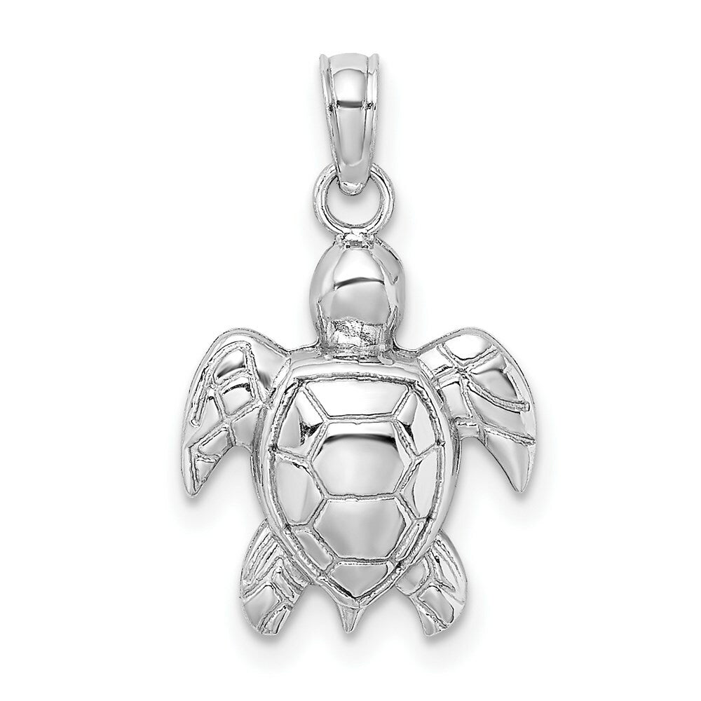 14K White Gold 2-D Textured Sea Turtle Charm Pendant
