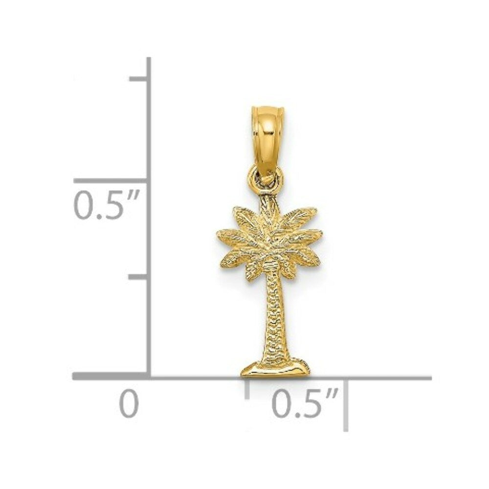 14K Yellow Gold 2-D Textured Mini Palmetto Palm Tree Charm Pendant