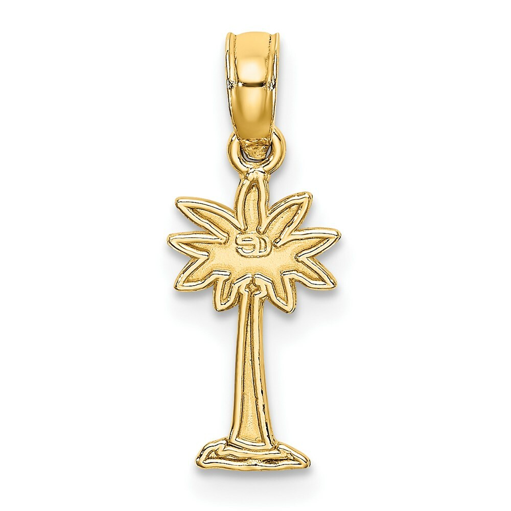 14K Yellow Gold 2-D Textured Mini Palmetto Palm Tree Charm Pendant