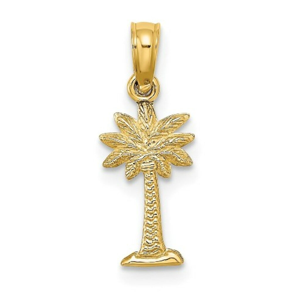 14K Yellow Gold 2-D Textured Mini Palmetto Palm Tree Charm Pendant