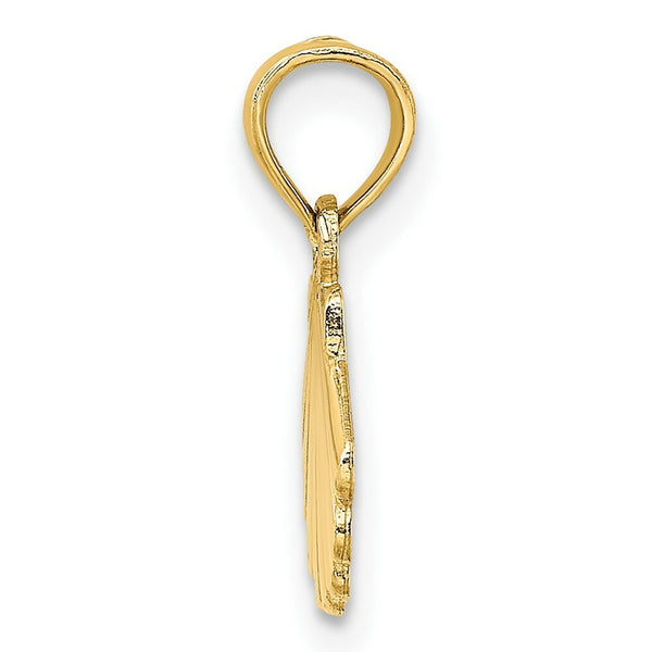 14K Yellow Gold Polished and Engraved Shell Charm Pendant
