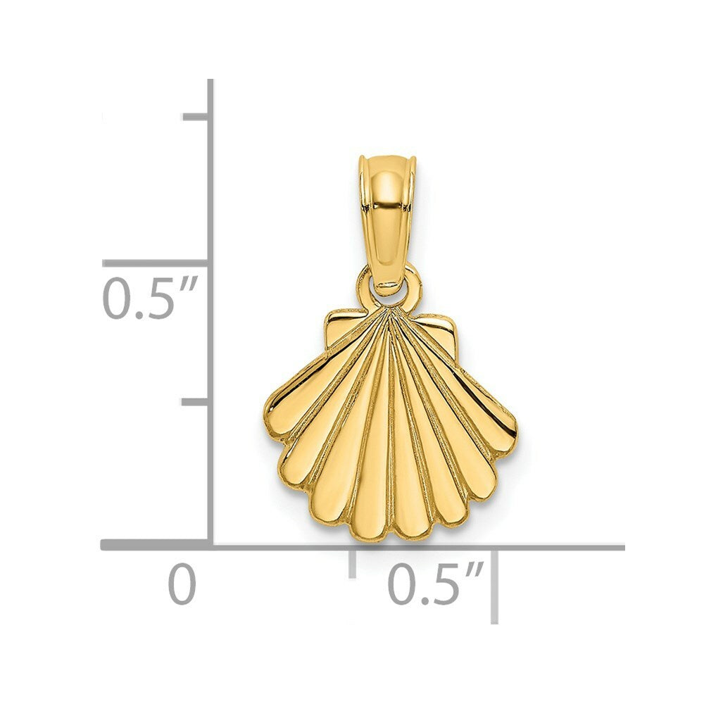 14K Yellow Gold Polished and Engraved Shell Charm Pendant