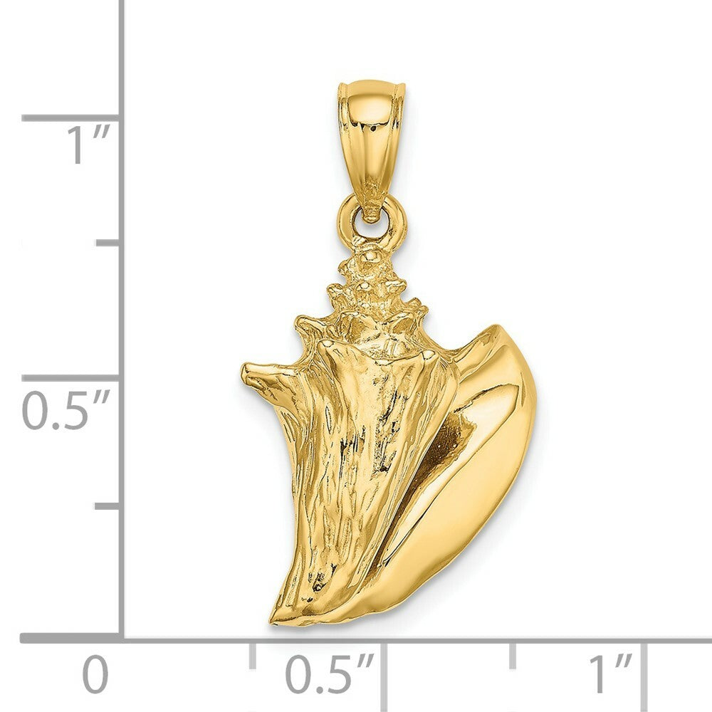 14K Yellow Gold 3-D Conch Shell Charm Pendant