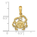 Load image into Gallery viewer, 14K Yellow Gold 2-D Textured Crab Charm Pendant
