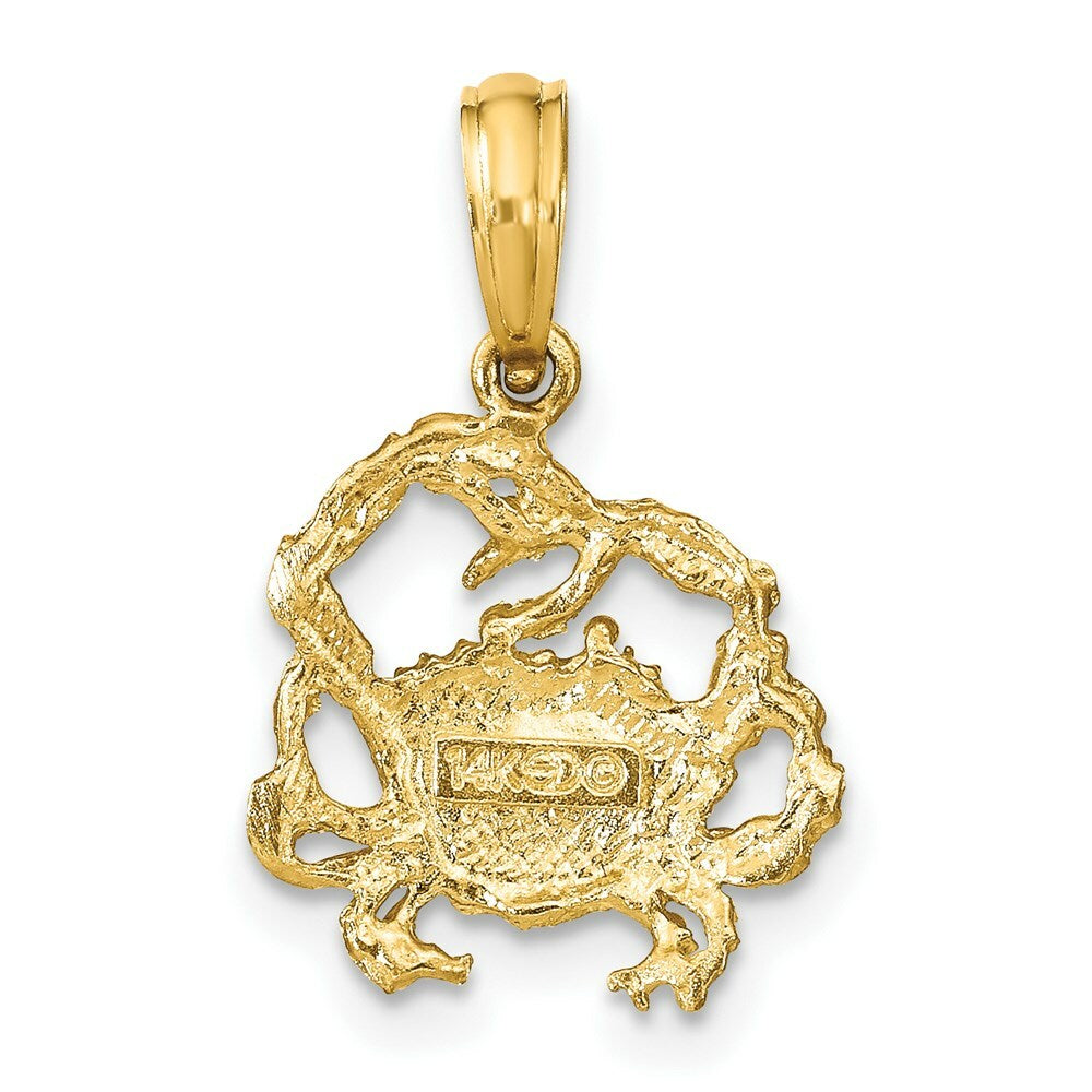 14K Yellow Gold 2-D Textured Crab Charm Pendant