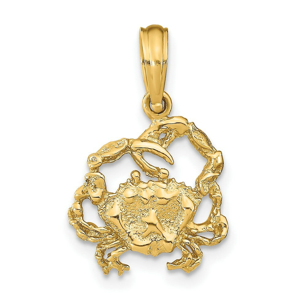 14K Yellow Gold 2-D Textured Crab Charm Pendant