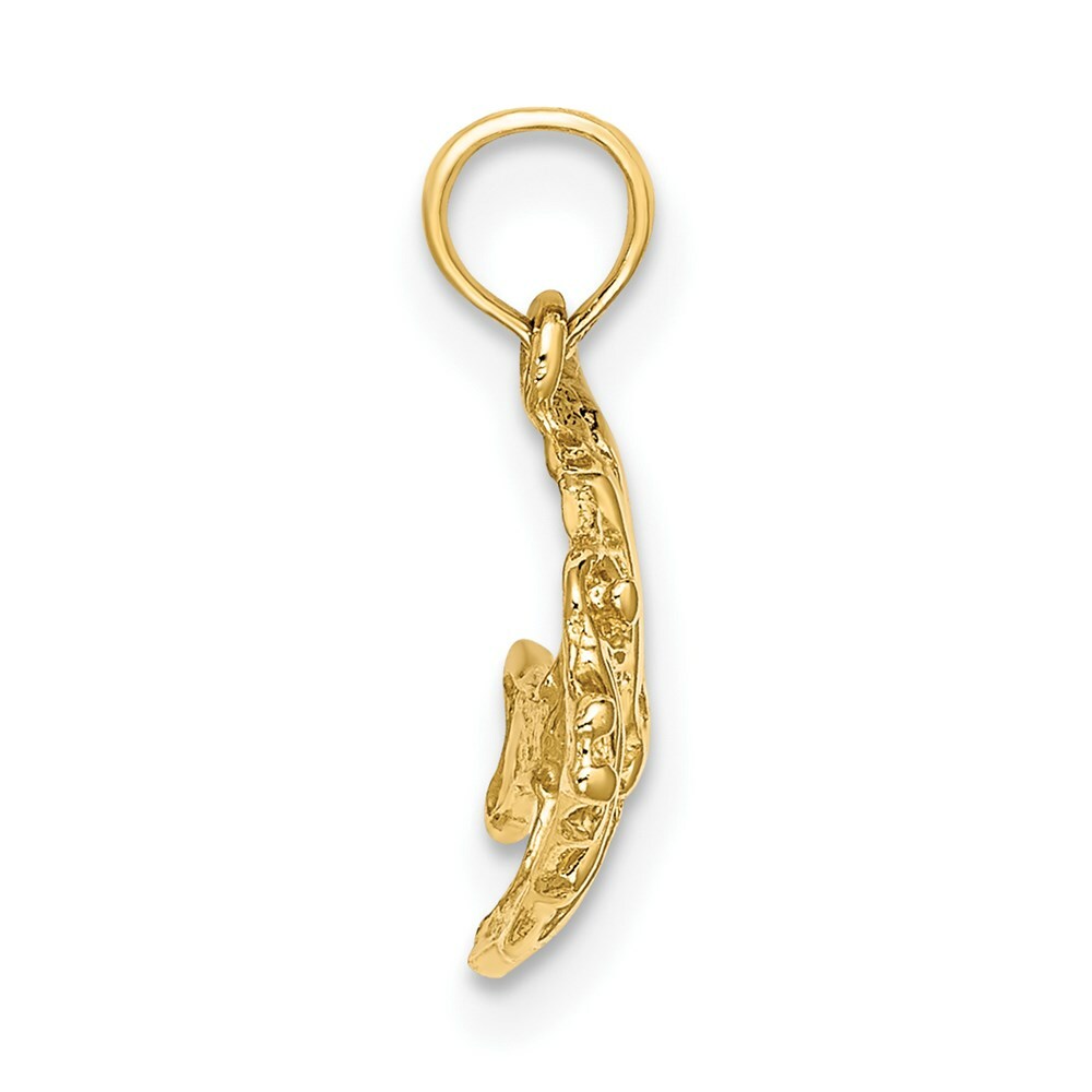 14K Yellow Gold Polished and Engraved FISH Charm Pendant