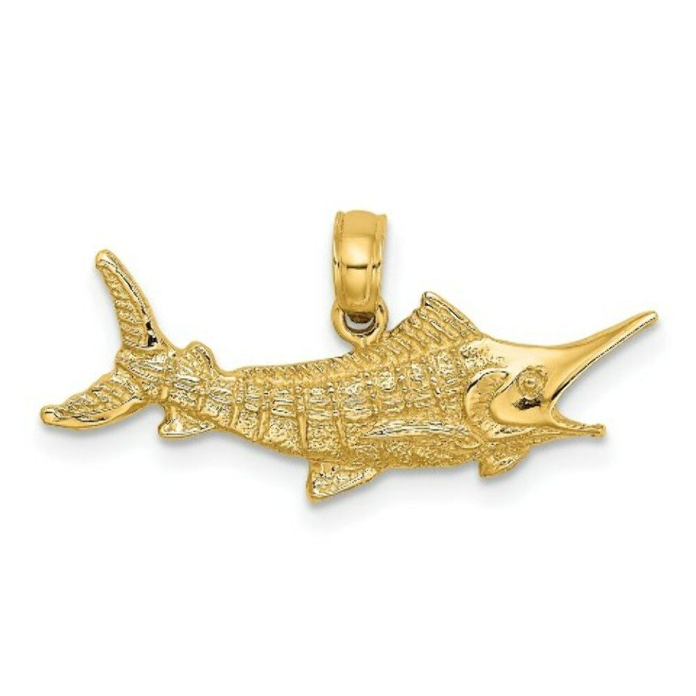 14K Yellow Gold Textured & 2-D Marlin Fish Charm Pendant
