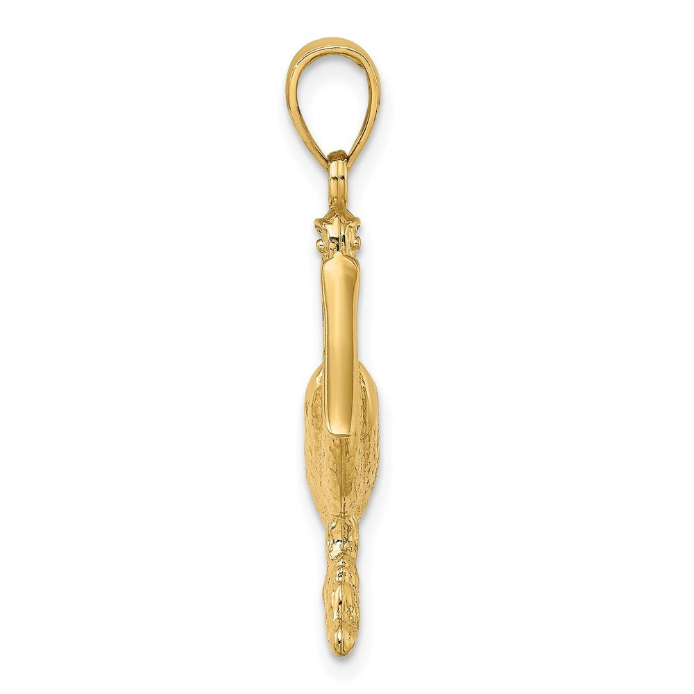 14K Yellow Gold 3-D Pelican Standing Charm Pendant