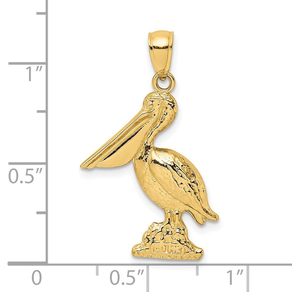 14K Yellow Gold 3-D Pelican Standing Charm Pendant