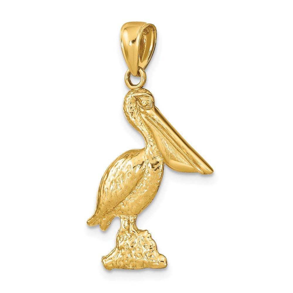 14K Yellow Gold 3-D Pelican Standing Charm Pendant