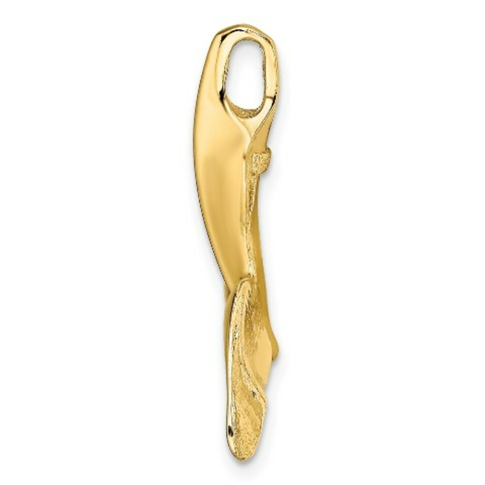 14K Yellow Gold 3-D Polished and Engraved Whale Tail Charm Pendant