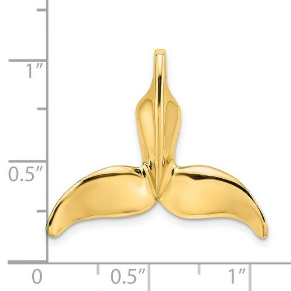 14K Yellow Gold 3-D Polished and Engraved Whale Tail Charm Pendant