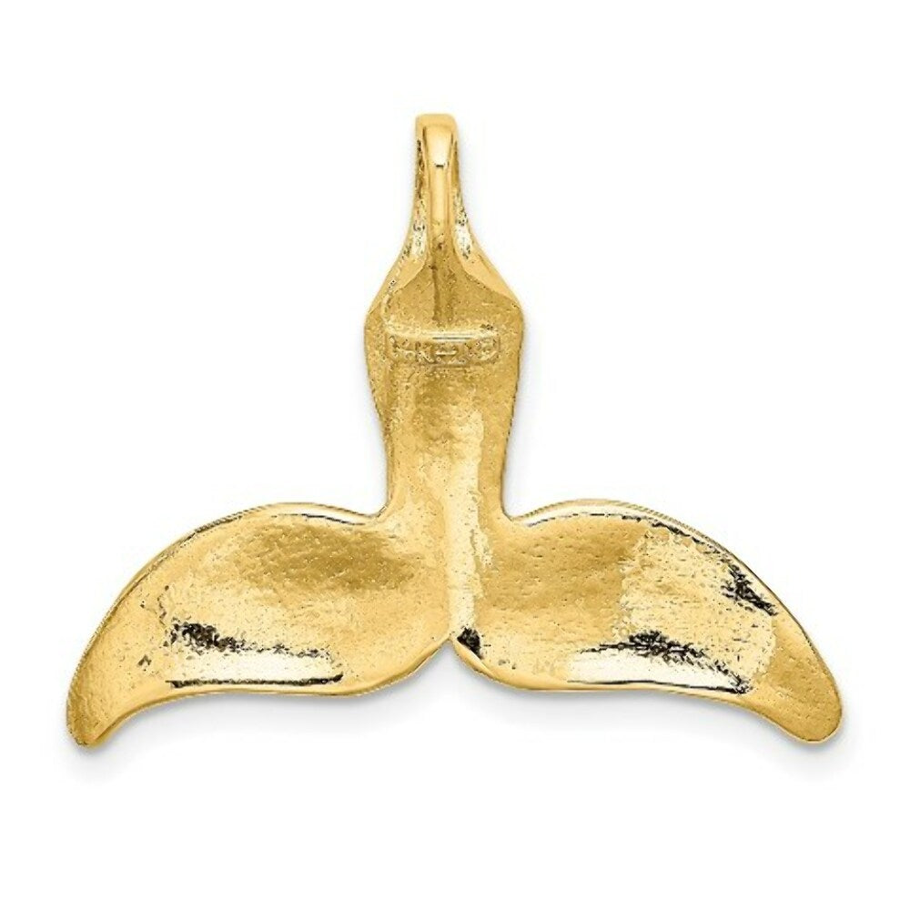 14K Yellow Gold 3-D Polished and Engraved Whale Tail Charm Pendant