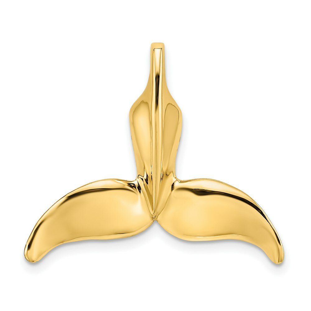 14K Yellow Gold 3-D Polished and Engraved Whale Tail Charm Pendant