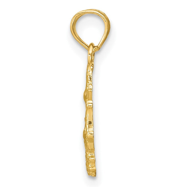 14K Yellow Gold Textured Mini Double Starfish & Coral Charm Pendant