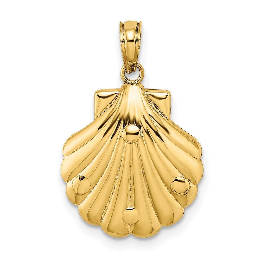 Shell With Two Starfish and Coral Charm Pendant in 14K Yellow Gold 2-D Textured