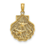 Load image into Gallery viewer, Shell With Two Starfish and Coral Charm Pendant in 14K Yellow Gold 2-D Textured
