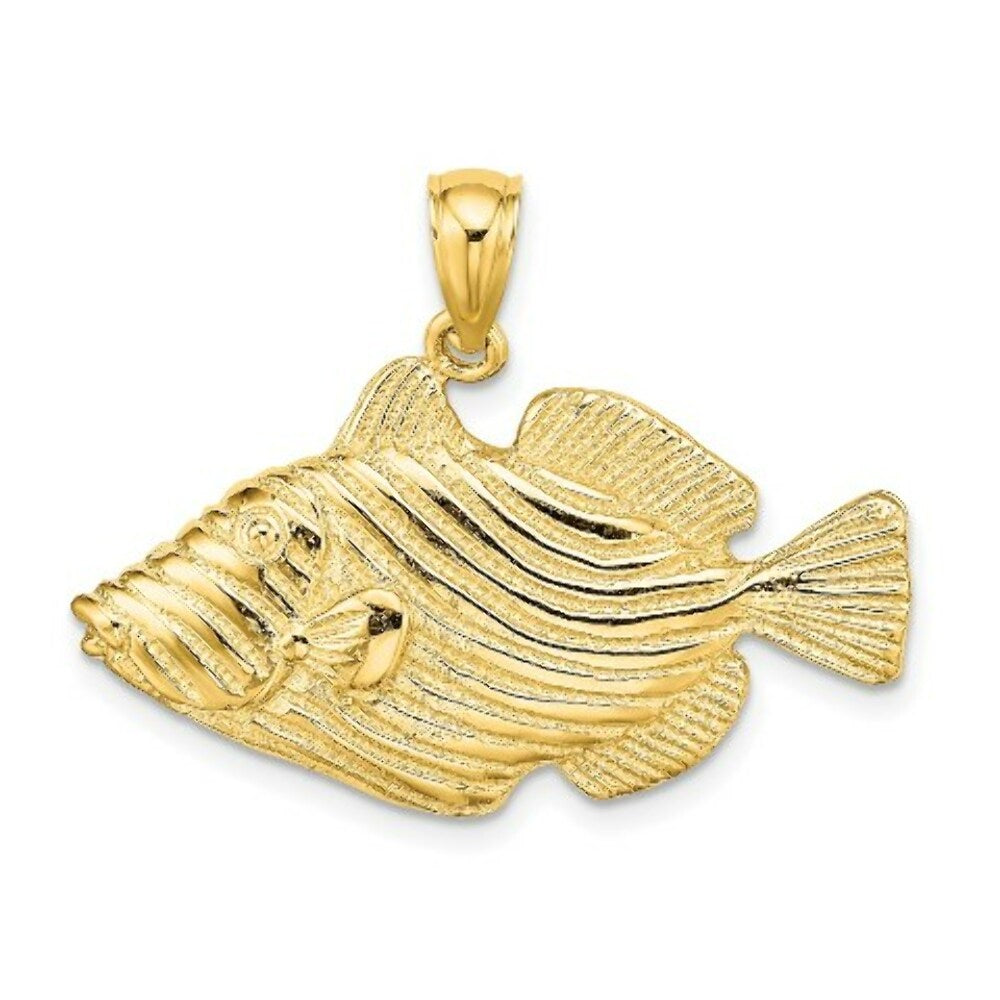 14K Yellow Gold Polished and Engraved Fish With Stipes Charm Pendant