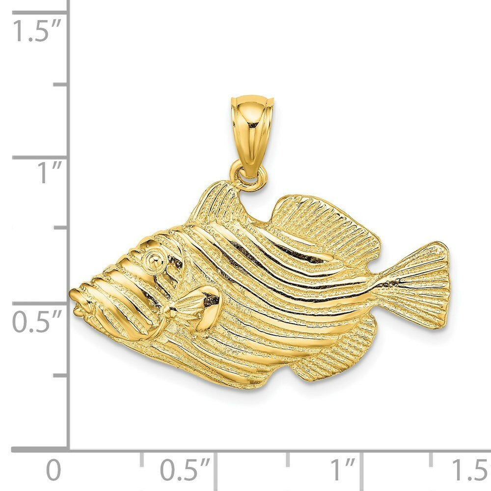 14K Yellow Gold Polished and Engraved Fish With Stipes Charm Pendant