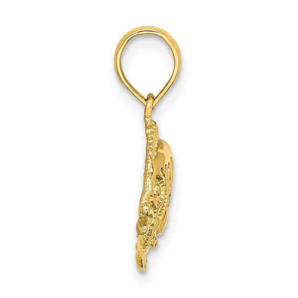14K Yellow Gold Polished and Textured Fish Charm Pendant