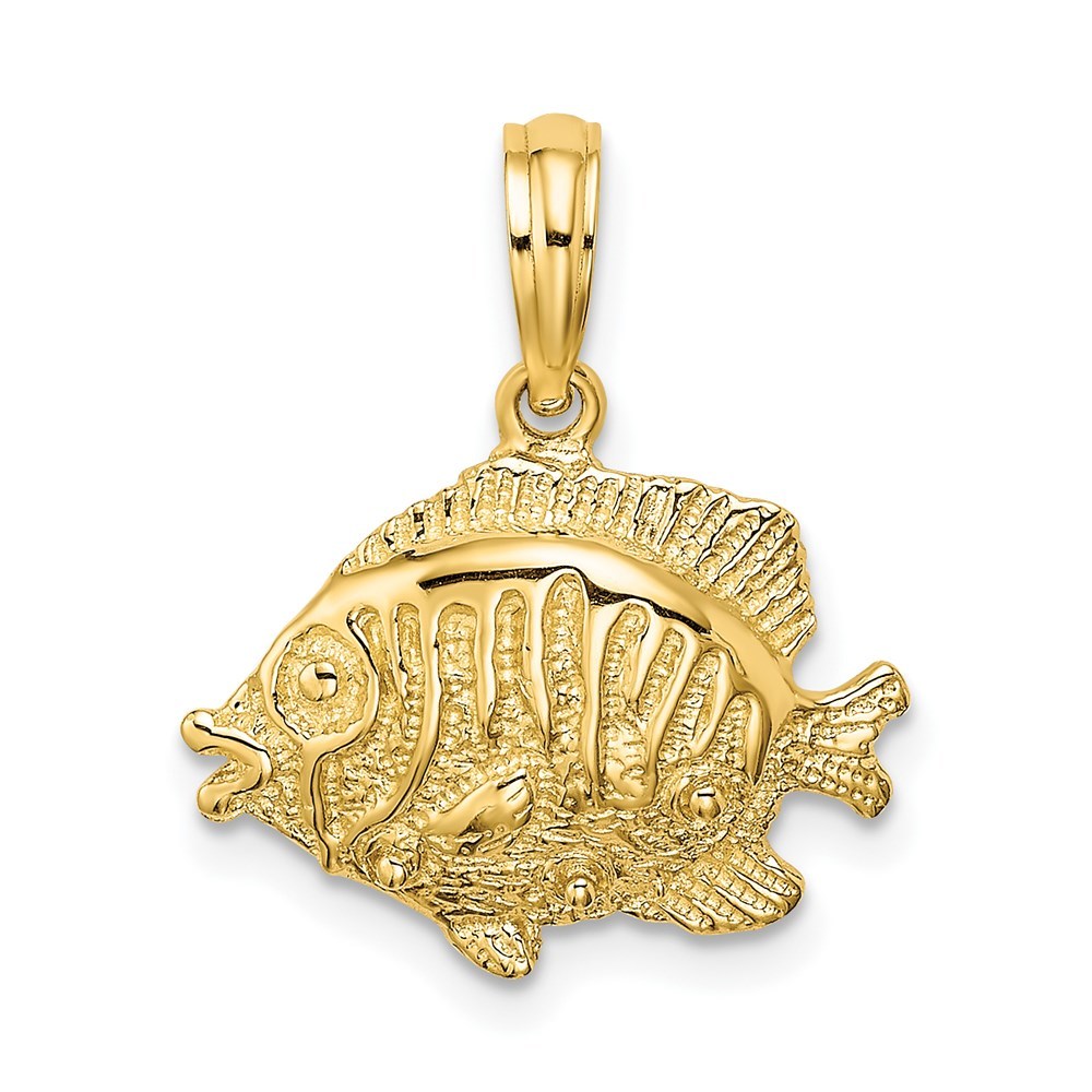 14K Yellow Gold Polished and Textured Fish Charm Pendant