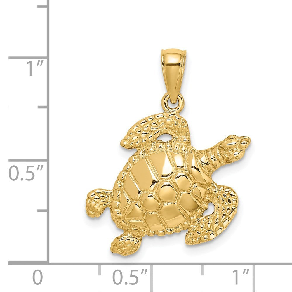 14K Yellow Gold Textured SEA TURTLE Charm Pendant