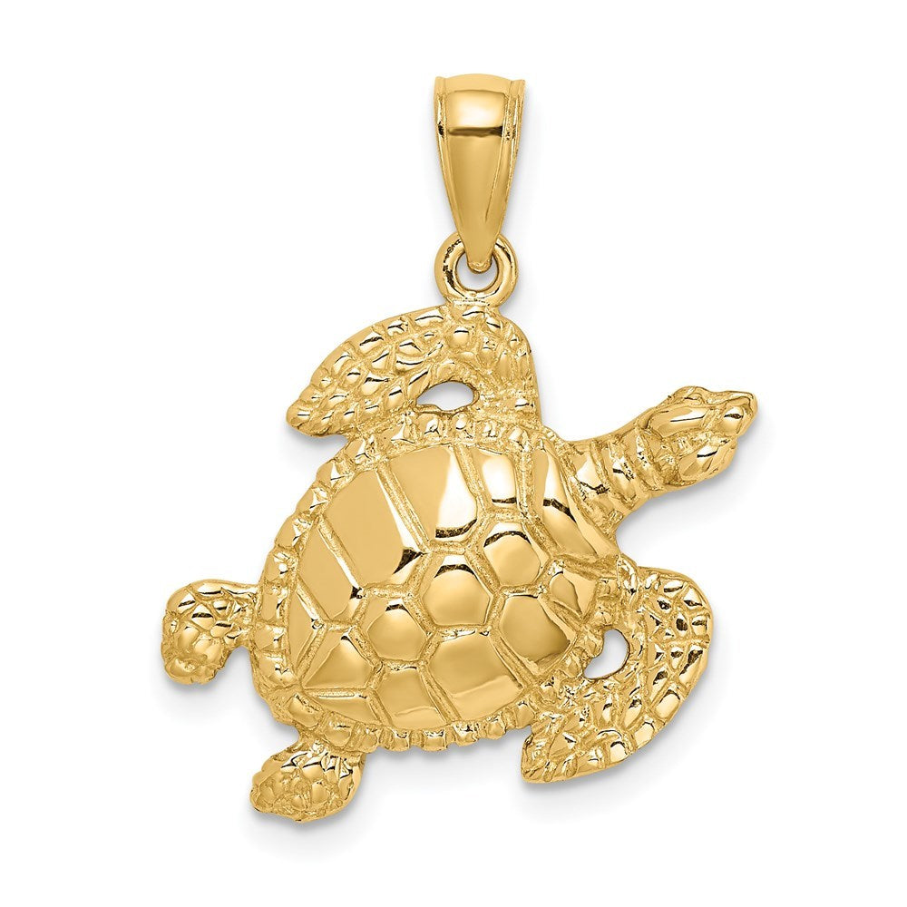 14K Yellow Gold Textured SEA TURTLE Charm Pendant