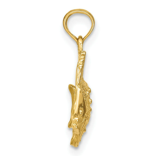 14K Yellow Gold Polished and Engraved Fish Charm Pendant