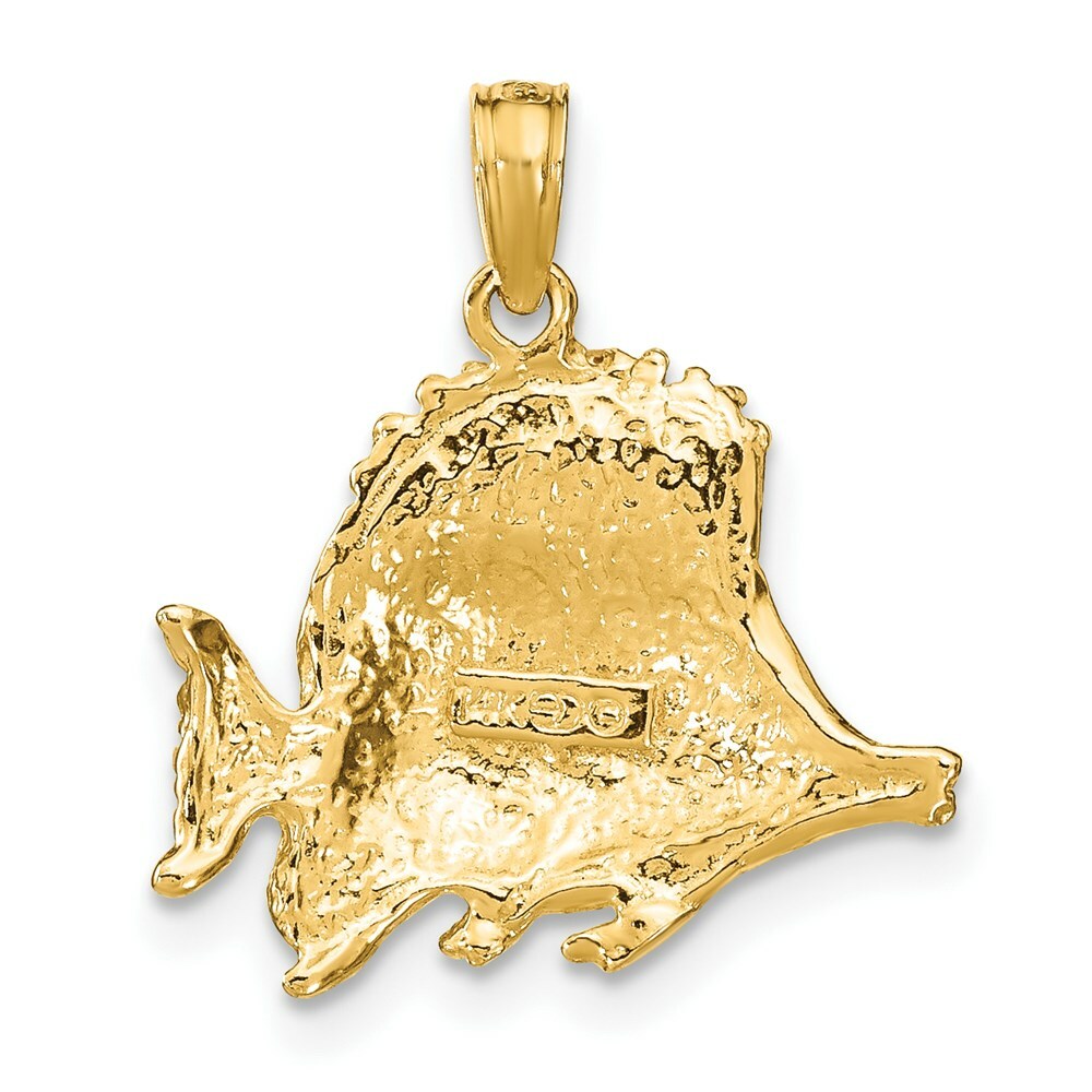 14K Yellow Gold Polished and Engraved Fish Charm Pendant